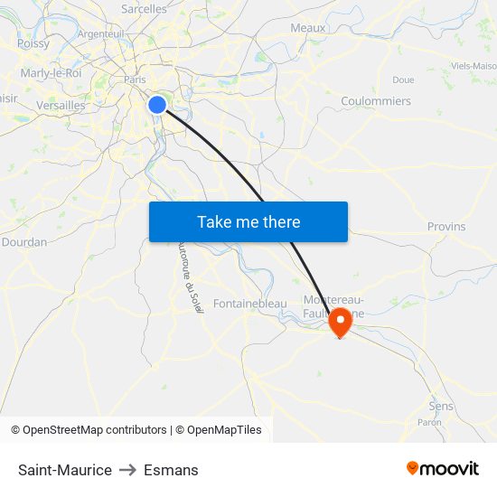 Saint-Maurice to Esmans map
