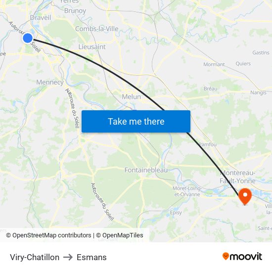 Viry-Chatillon to Esmans map