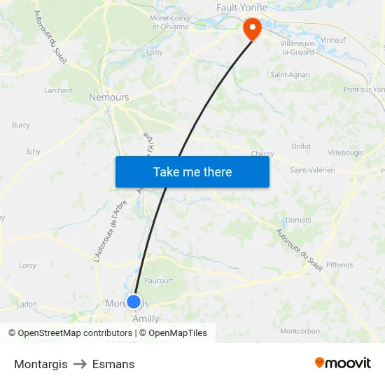 Montargis to Esmans map