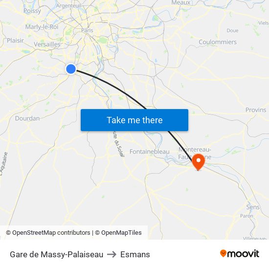 Gare de Massy-Palaiseau to Esmans map