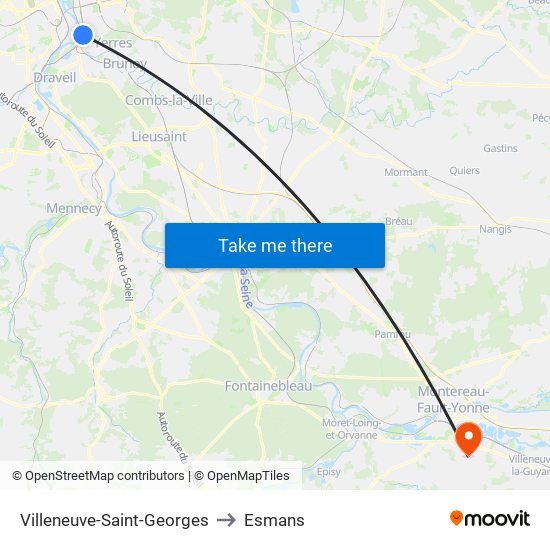 Villeneuve-Saint-Georges to Esmans map