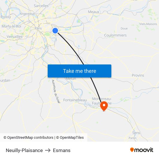 Neuilly-Plaisance to Esmans map