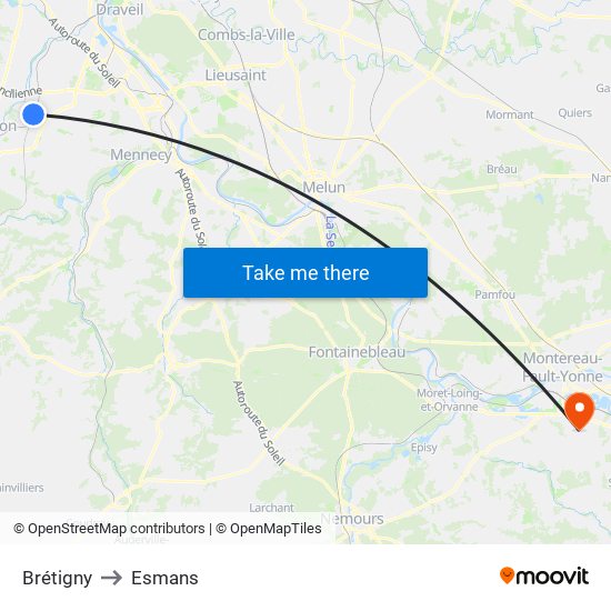 Brétigny to Esmans map