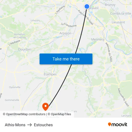 Athis-Mons to Estouches map