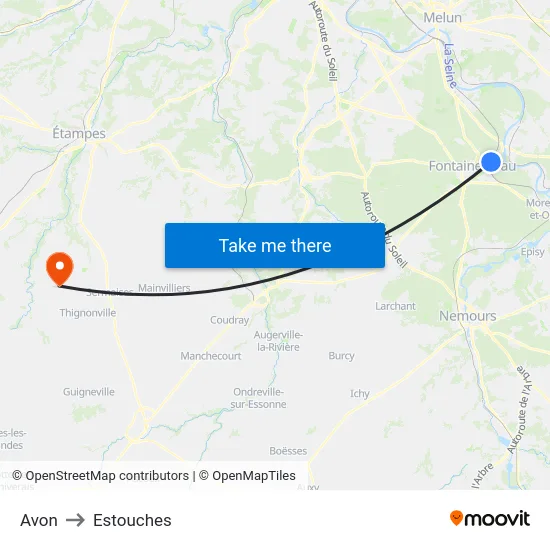 Avon to Estouches map