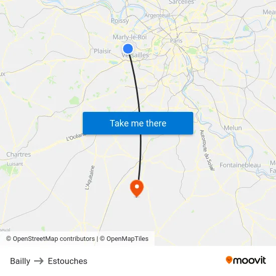 Bailly to Estouches map