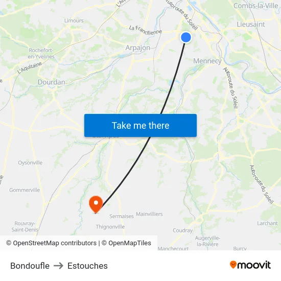 Bondoufle to Estouches map