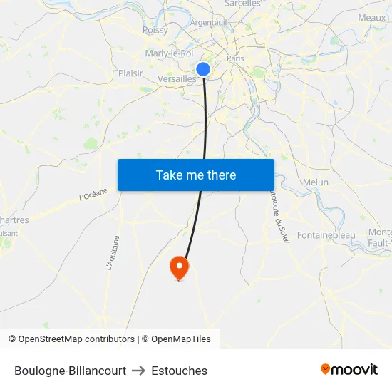 Boulogne-Billancourt to Estouches map