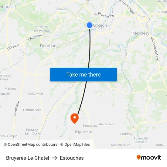 Bruyeres-Le-Chatel to Estouches map