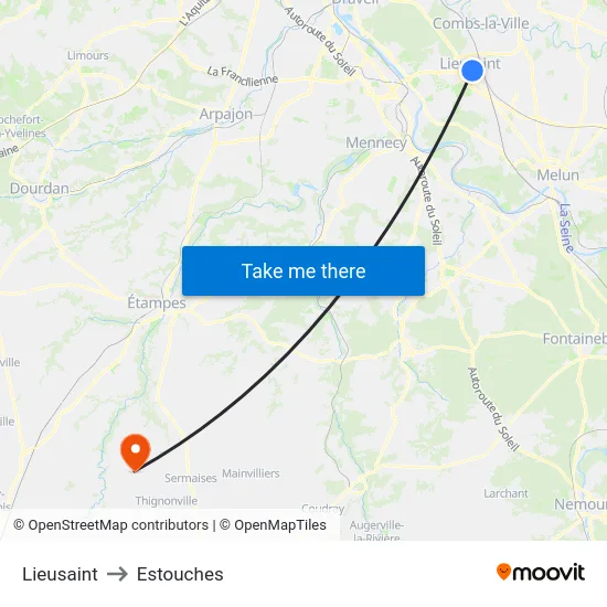 Lieusaint to Estouches map