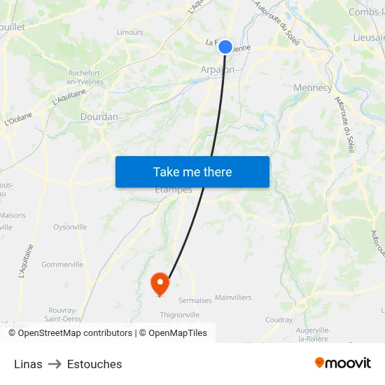 Linas to Estouches map