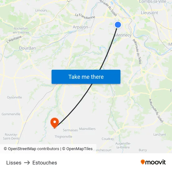 Lisses to Estouches map