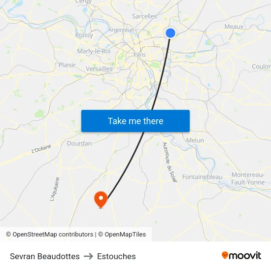 Sevran Beaudottes to Estouches map