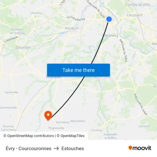 Évry - Courcouronnes to Estouches map