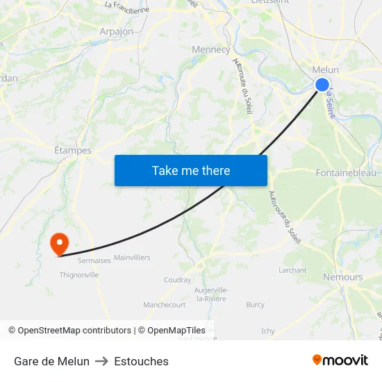 Gare de Melun to Estouches map