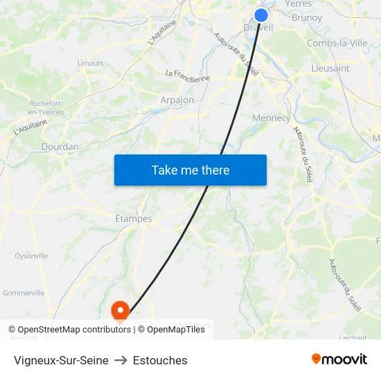 Vigneux-Sur-Seine to Estouches map