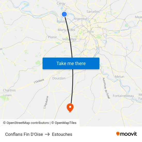 Conflans Fin D'Oise to Estouches map