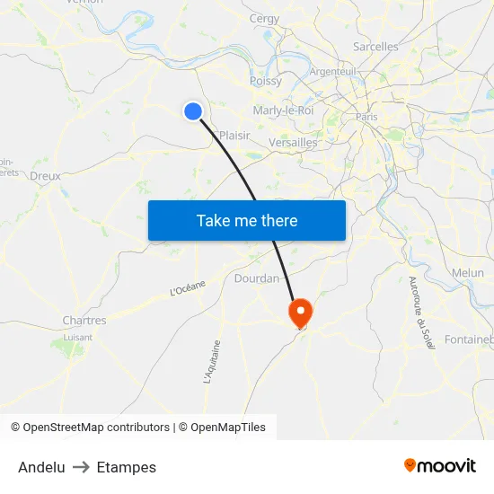 Andelu to Etampes map