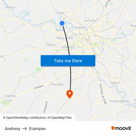 Andresy to Etampes map