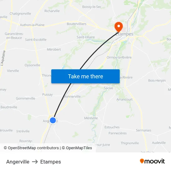 Angerville to Etampes map