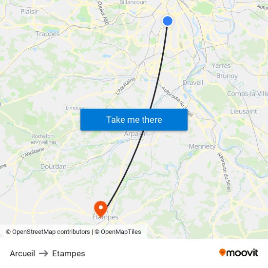 Arcueil to Etampes map