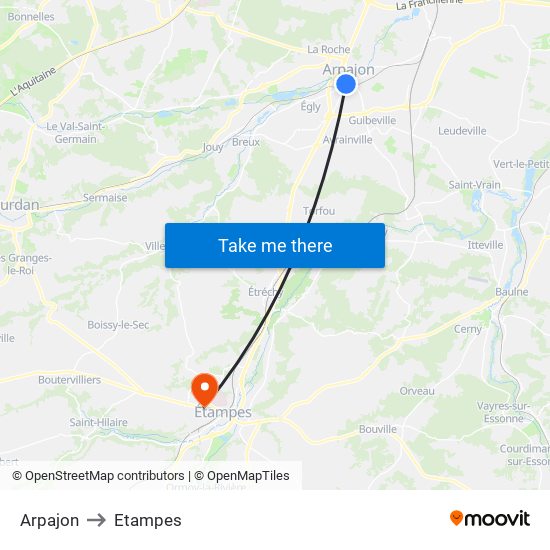 Arpajon to Etampes map