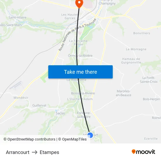 Arrancourt to Etampes map