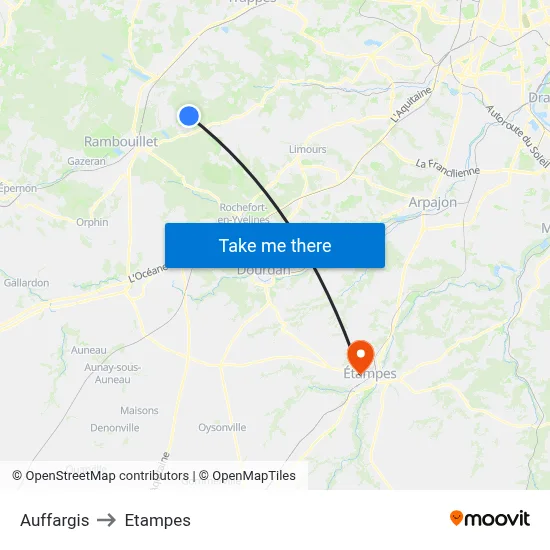 Auffargis to Etampes map