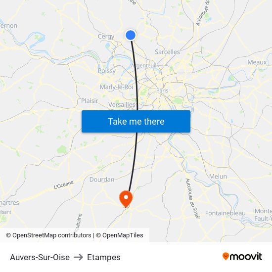 Auvers-Sur-Oise to Etampes map