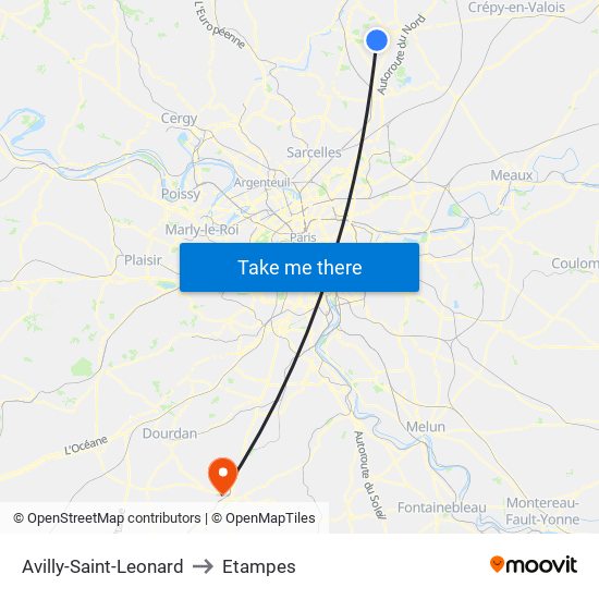 Avilly-Saint-Leonard to Etampes map