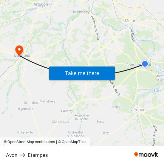 Avon to Etampes map