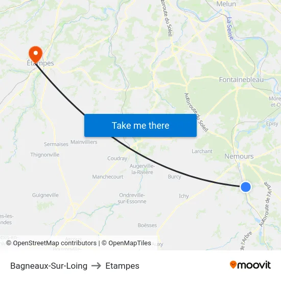 Bagneaux-Sur-Loing to Etampes map