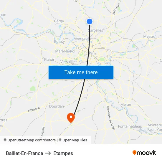 Baillet-En-France to Etampes map