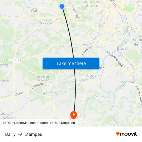 Bailly to Etampes map