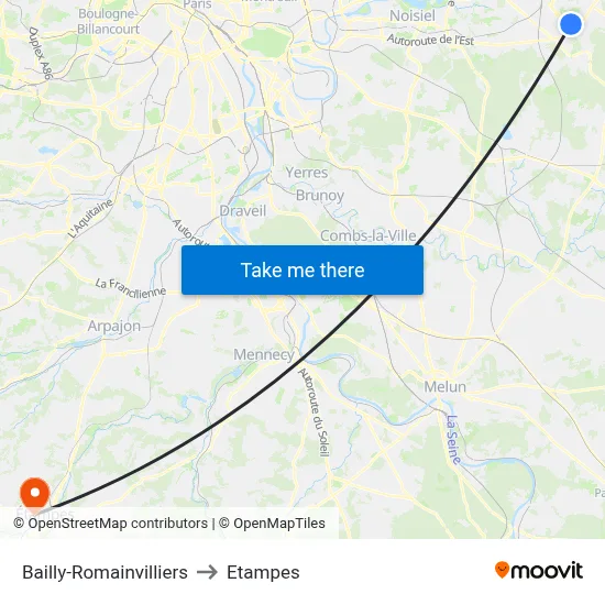 Bailly-Romainvilliers to Etampes map