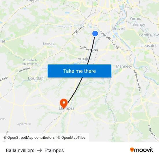 Ballainvilliers to Etampes map