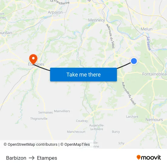 Barbizon to Etampes map