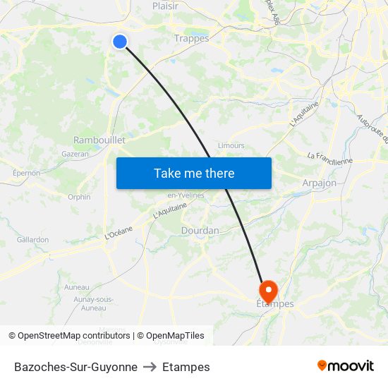 Bazoches-Sur-Guyonne to Etampes map