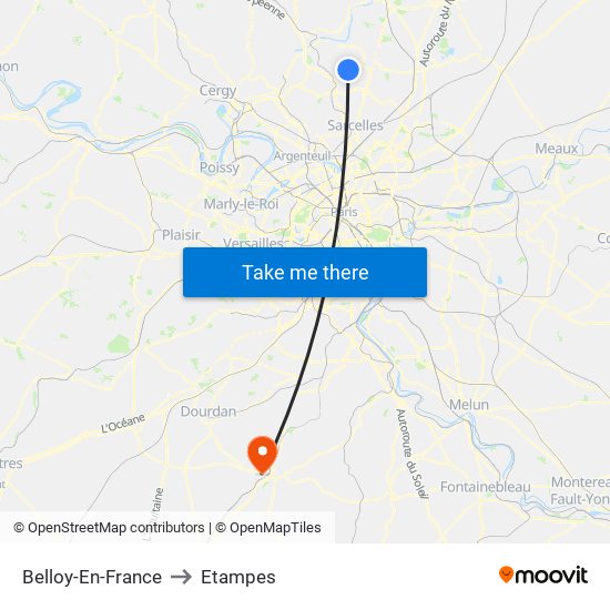 Belloy-En-France to Etampes map