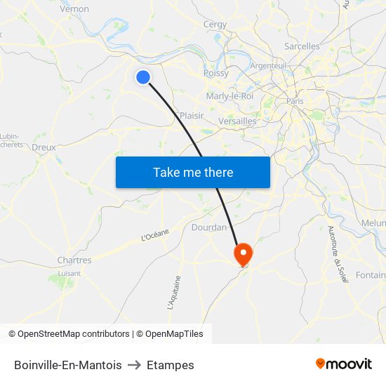 Boinville-En-Mantois to Etampes map