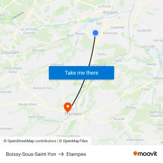 Boissy-Sous-Saint-Yon to Etampes map