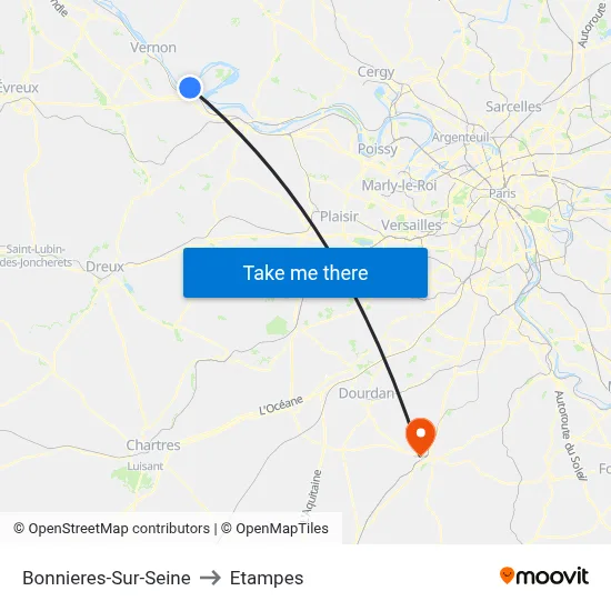 Bonnieres-Sur-Seine to Etampes map