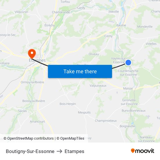 Boutigny-Sur-Essonne to Etampes map