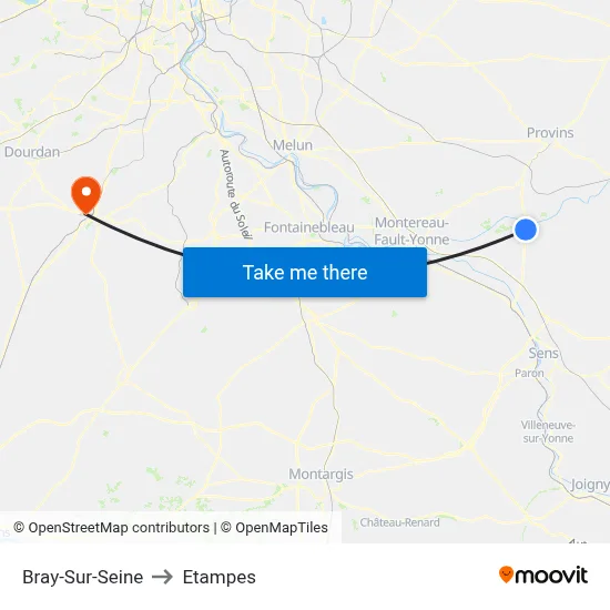 Bray-Sur-Seine to Etampes map