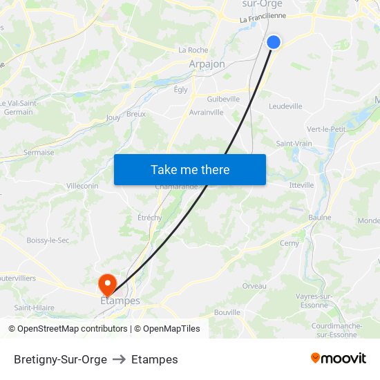 Bretigny-Sur-Orge to Etampes map