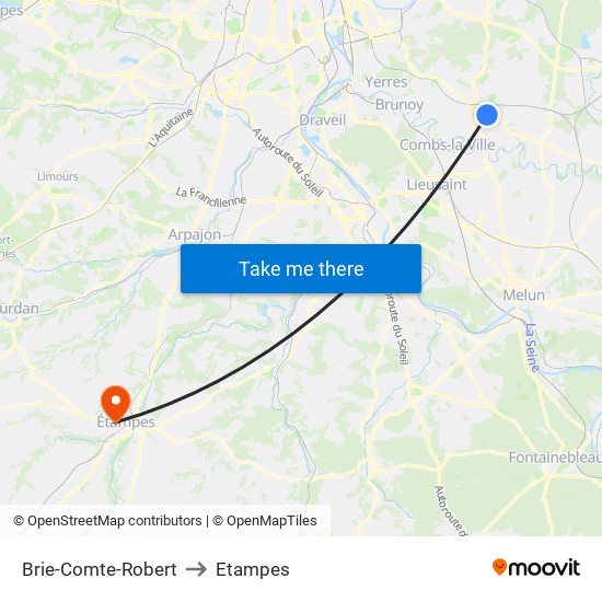 Brie-Comte-Robert to Etampes map