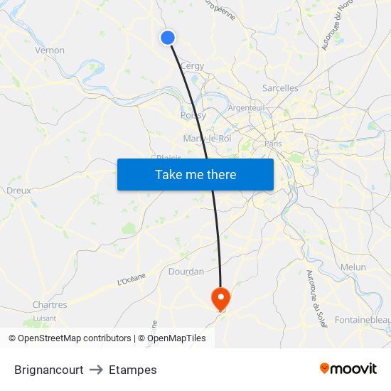 Brignancourt to Etampes map