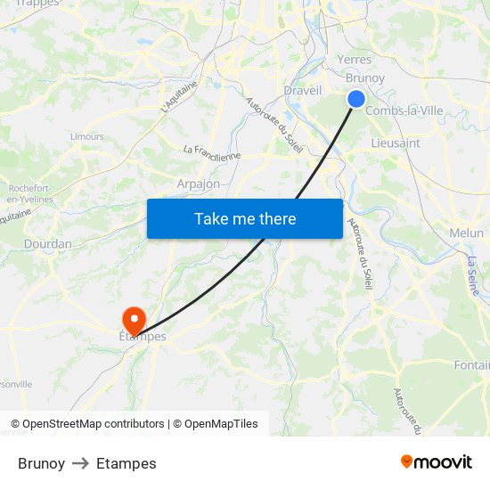 Brunoy to Etampes map