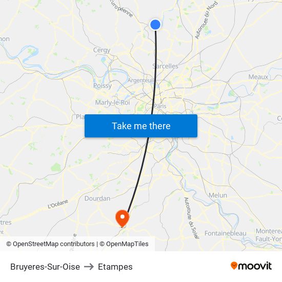 Bruyeres-Sur-Oise to Etampes map