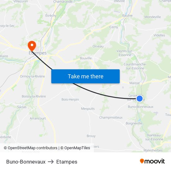Buno-Bonnevaux to Etampes map